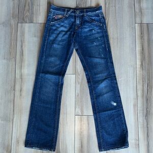 Miss Sixty Low Rise Dark Distressed Bootcut Jeans